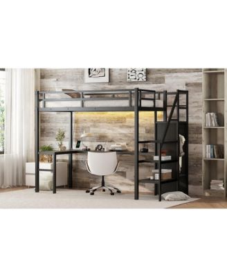 Twin XL Loft Bed with L-Shaped Desk and Wardrobe