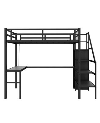 Twin XL Loft Bed with L-Shaped Desk and Wardrobe