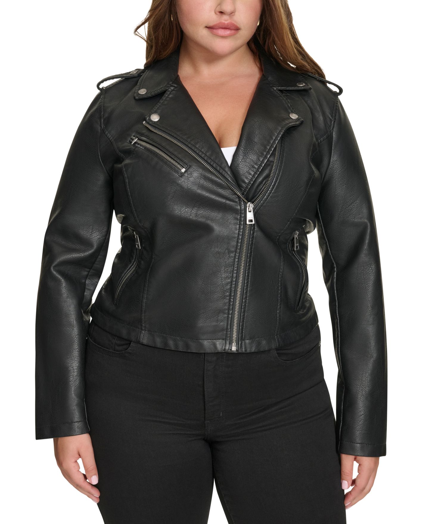 Женская куртка Levi's Plus Size Trendy Faux Leather Moto, цвет: Чёрный — фото 12