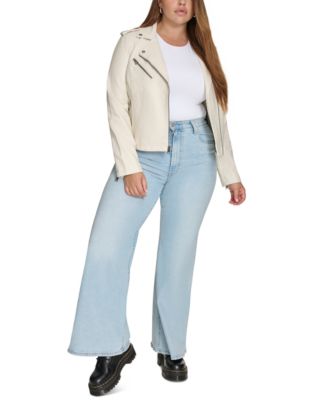 Plus Size Trendy Faux Leather Moto Jacket