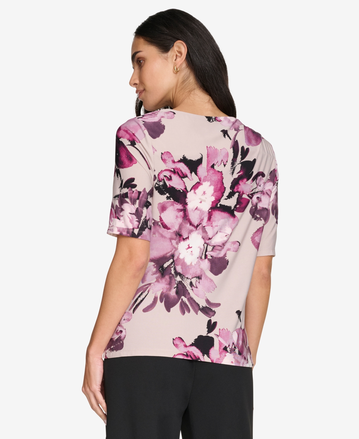 Calvin Klein Women's Crewneck Elbow-Sleeve Blouse