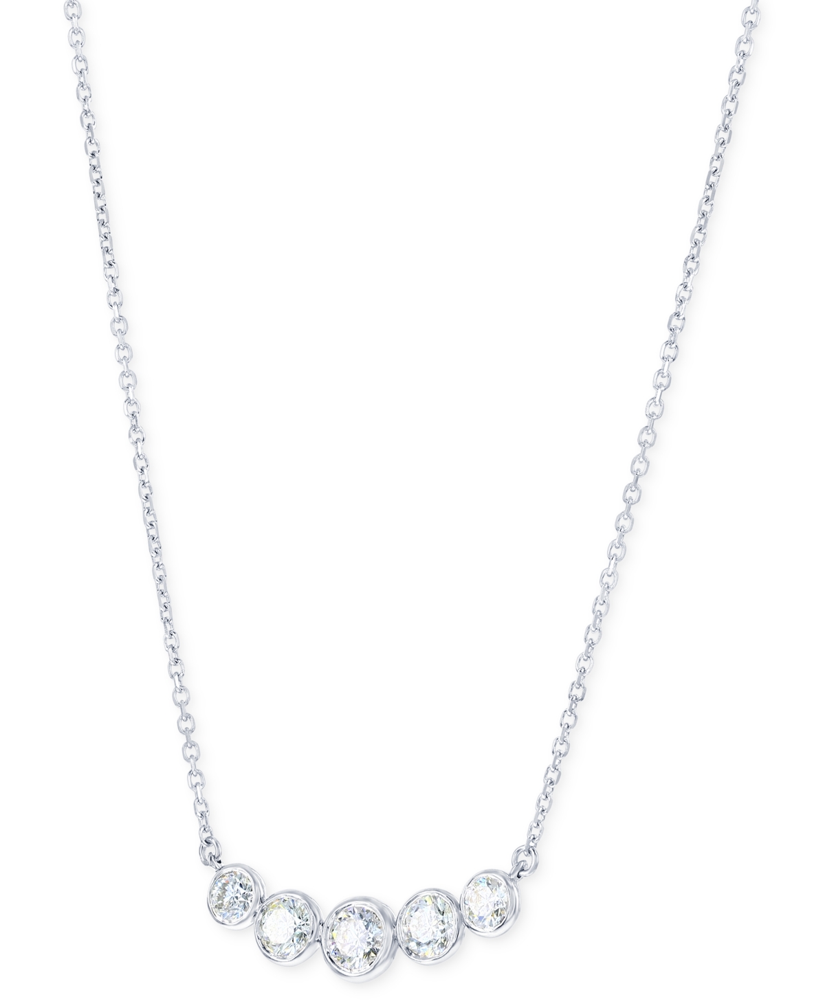 Macy's Diamond Bezel Graduated Bar Necklace (1-1/5 Ct. T.w.) In 14k White Or Yellow Gold, 16" + 2" Extender In White Gold