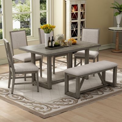 Retro Dining Set Table, 4 Chairs, 1 Bench