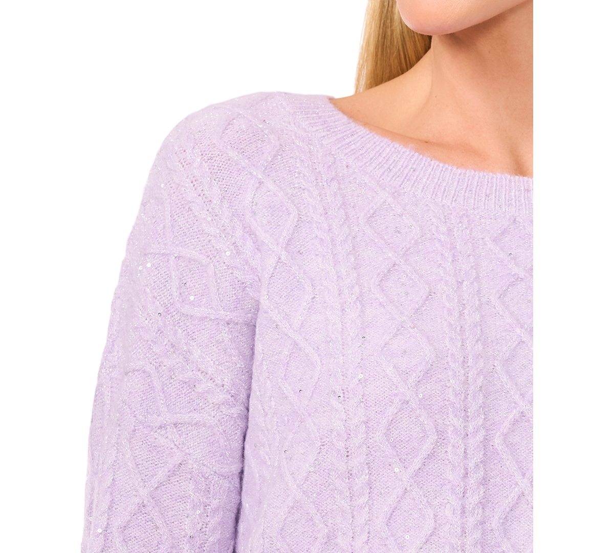 Cece Sequin Cable Stitch Sweater In Lavender Wave
