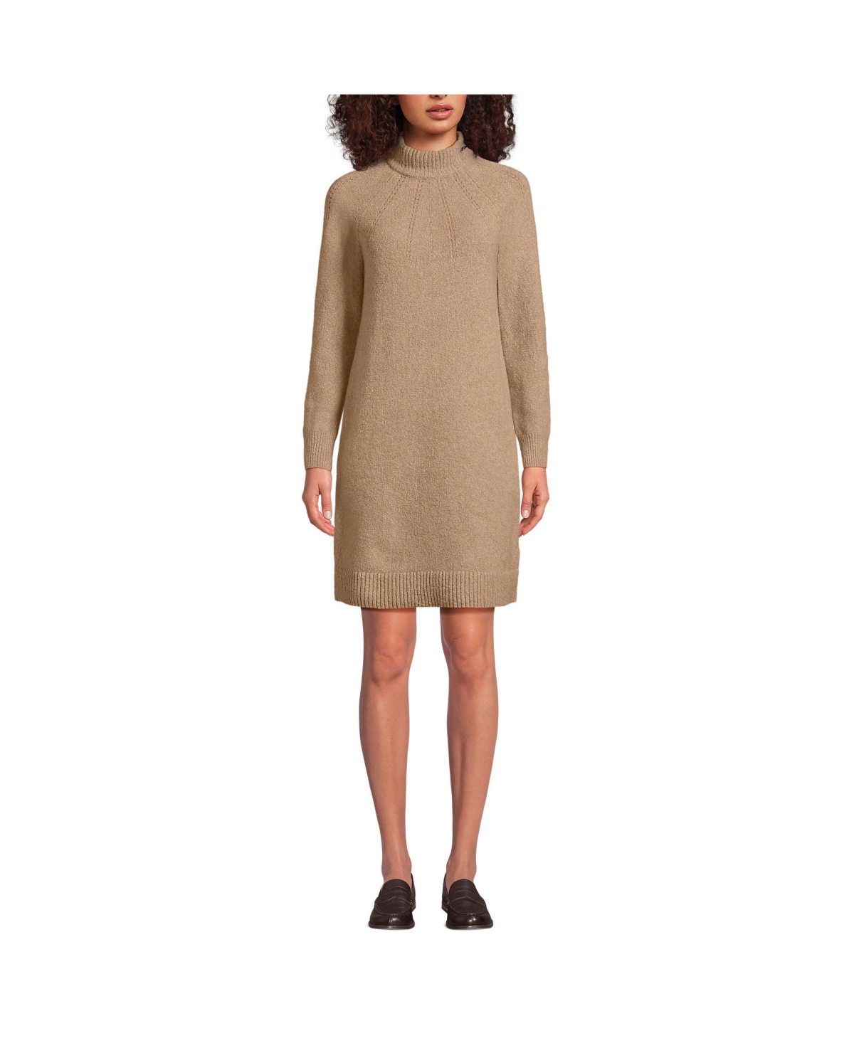 Women's Boucle Long Sleeve Raglan Mock Neck Sweater Dress - Vicuna heather