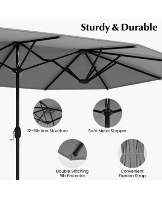 10 Pieces Patio Wicker Dining Set with Double-Sided Patio Umbrella 8 Armchairs