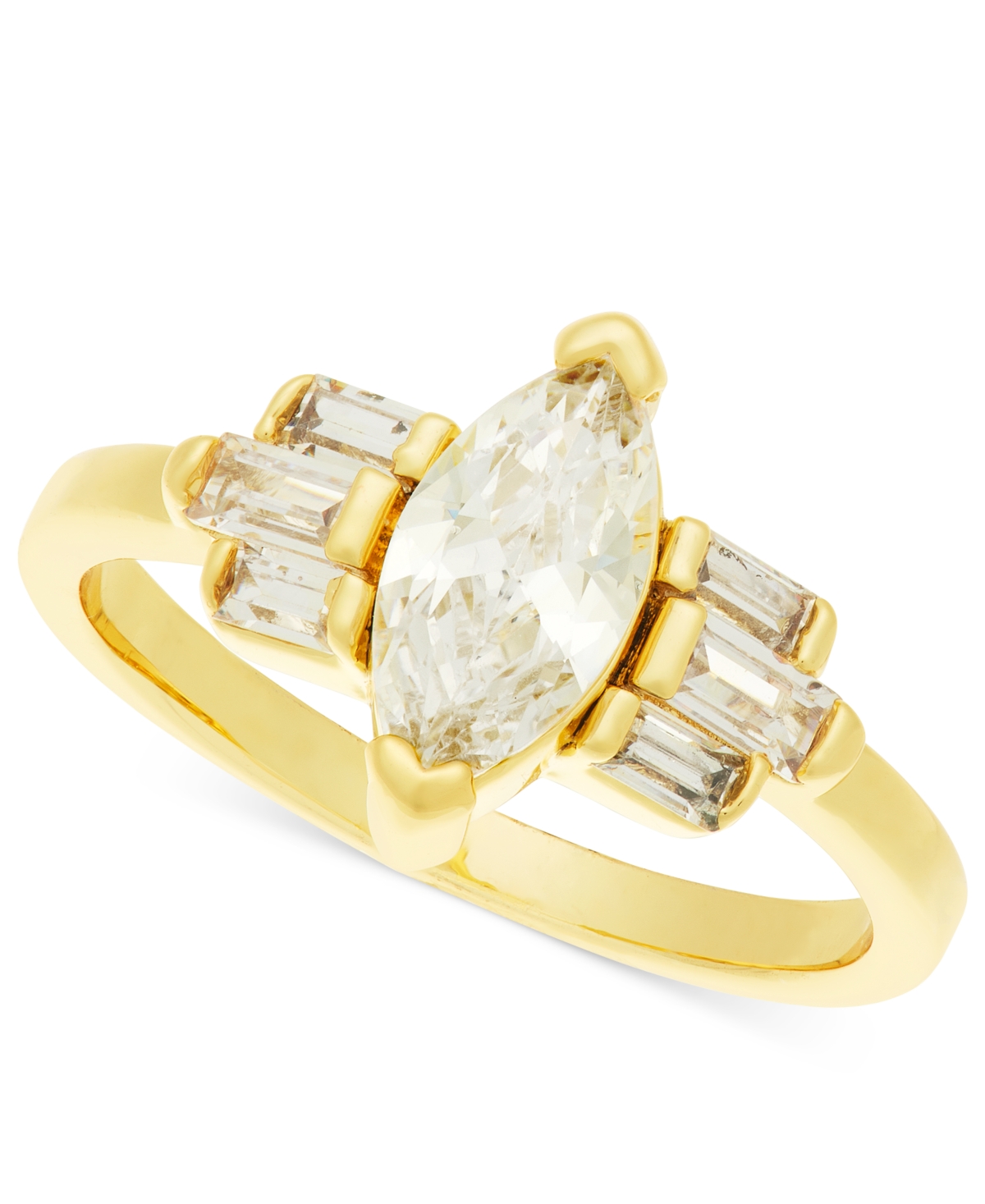 Charter Club Gold-tone Green Stone & Crystal Marquise Cluster Ring, Exclusively At Macy's In Gold