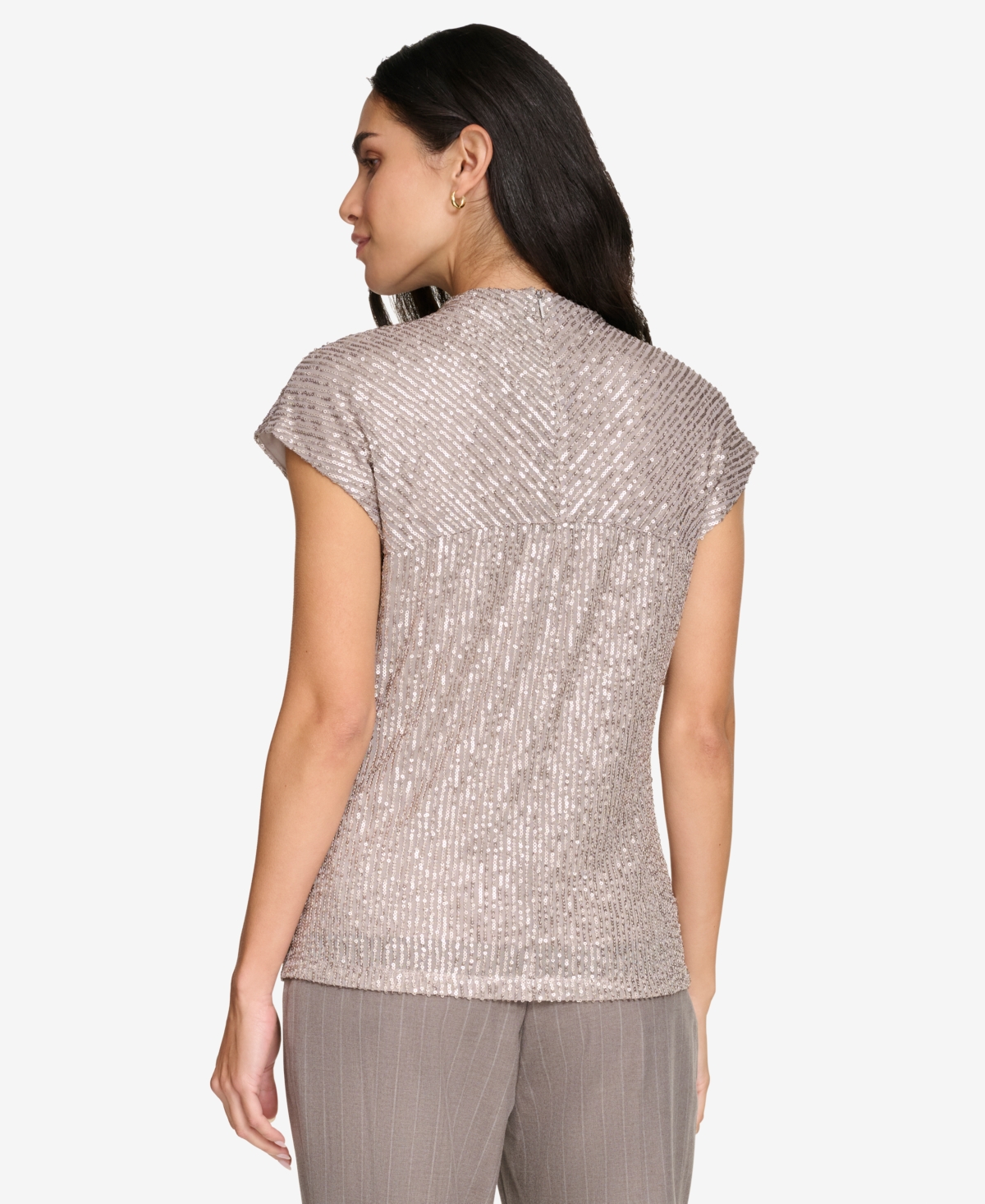 Calvin Klein Women's Sequin Short-Sleeve Top -oyster
