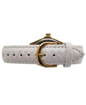 Women's 14K Gold Plated Square Dress Watch with European Crystals and White Leather Band