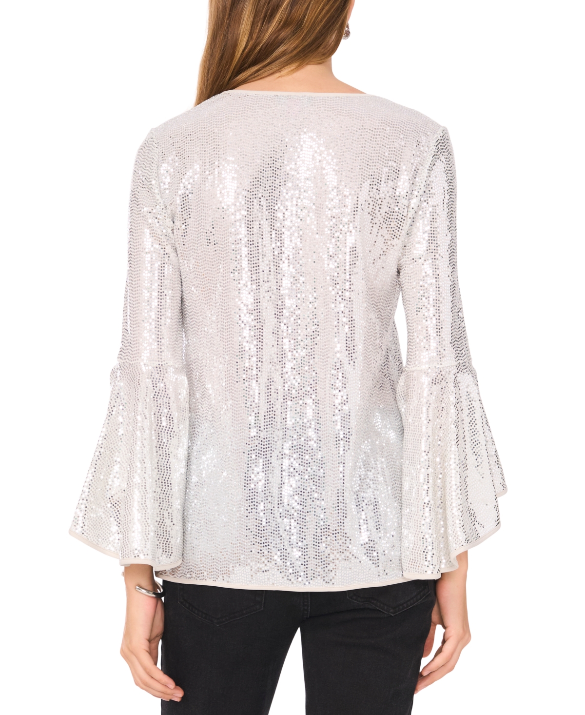 Vince Camuto Womens Sequined Nylon Blouse In Silver
