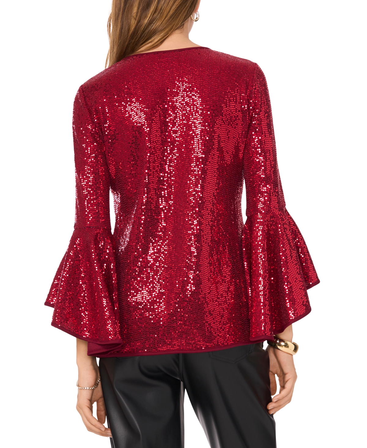 VINCE CAMUTO WOMEN'S SEQUINED V-NECK BELL-SLEEVE TOP 