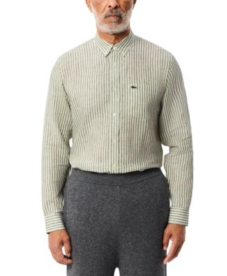 Men's Long Sleeve Striped Button-Down Linen Shirt