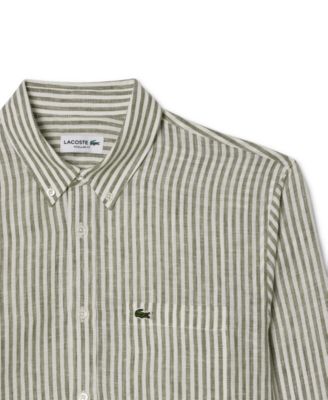 Men's Long Sleeve Striped Button-Down Linen Shirt