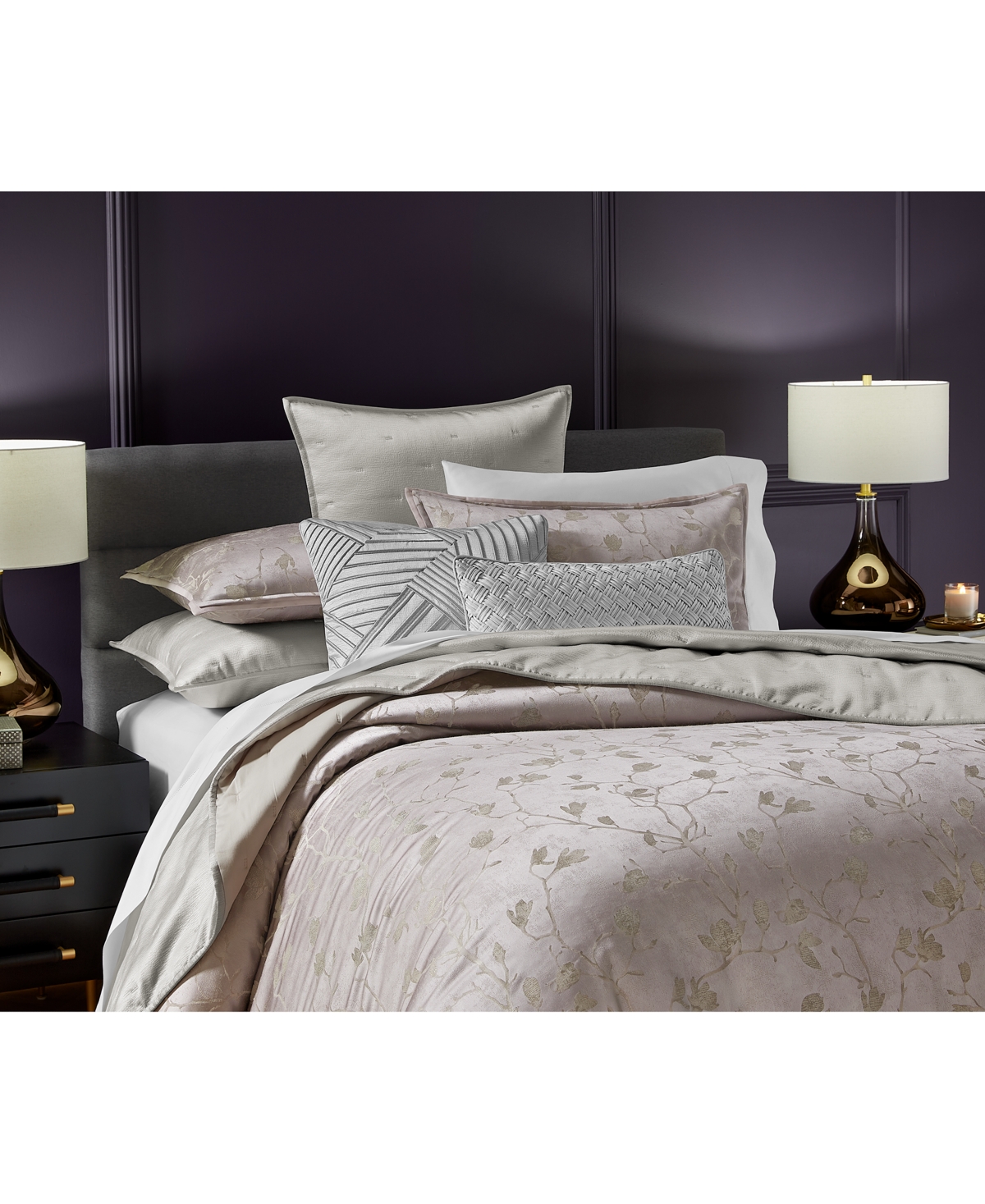 HOTEL COLLECTION SAKURA BLOSSOM GREYLAC DUVET COVER SET, FULL/QUEEN, EXCLUSIVELY AT MACY'S 