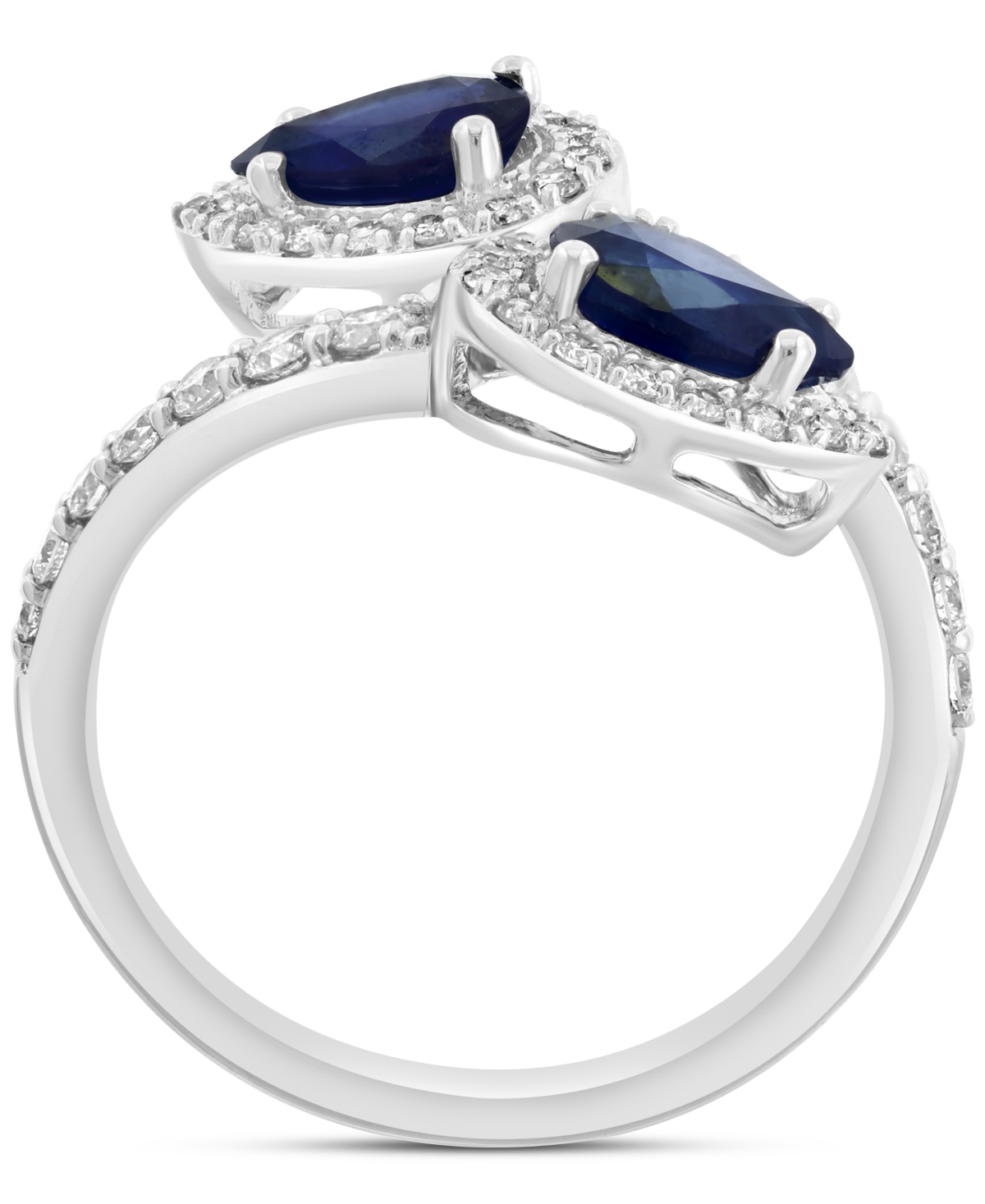 EFFY COLLECTION EFFY BLUE SAPPHIRE (1-3/8 CT. T.W.) & DIAMOND (1/2 CT. T.W.) PEAR-SHAPE HALO BYPASS RING IN 14K WHIT 