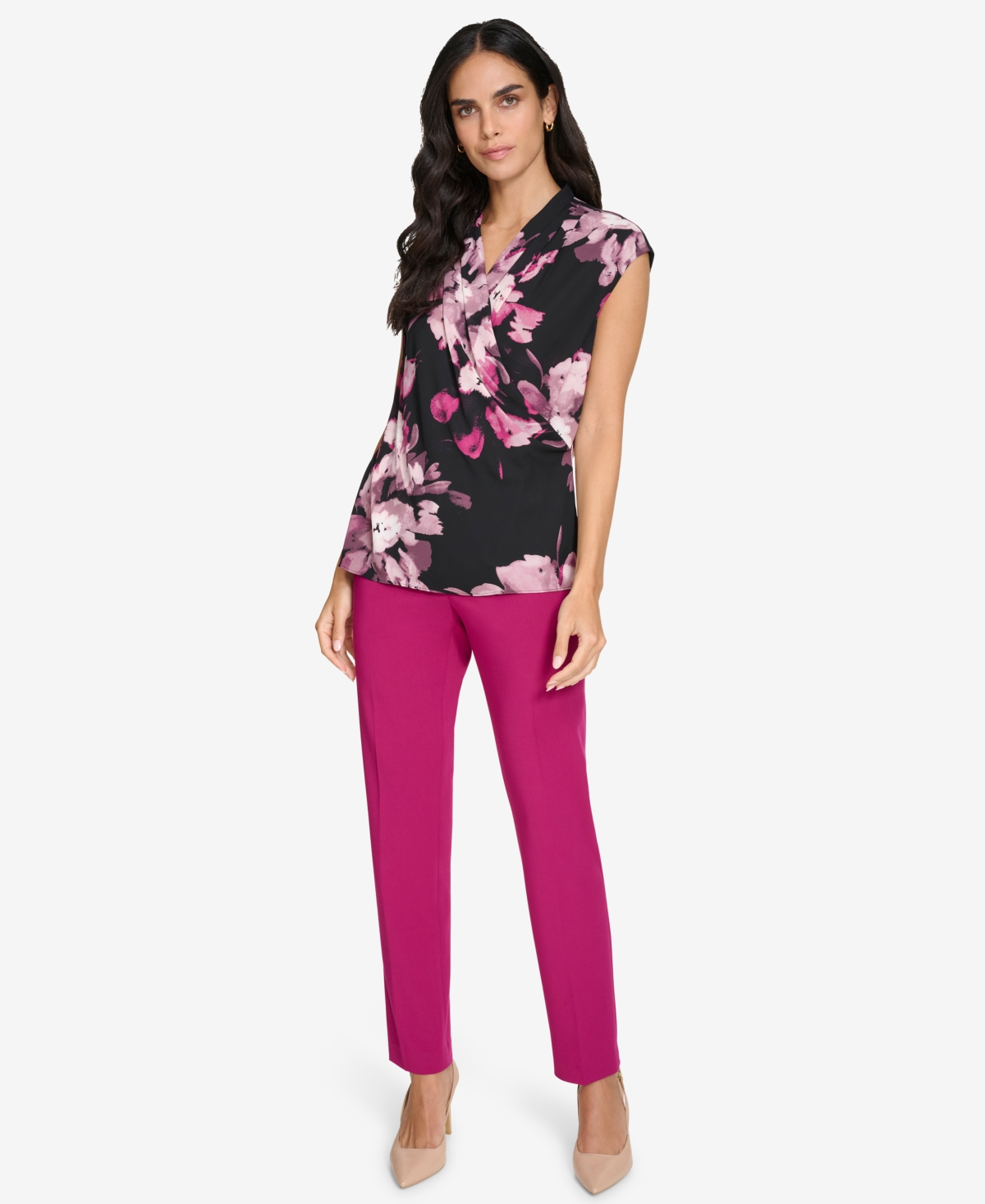 Calvin Klein Women's V-Neck Cap-Sleeve Blouse