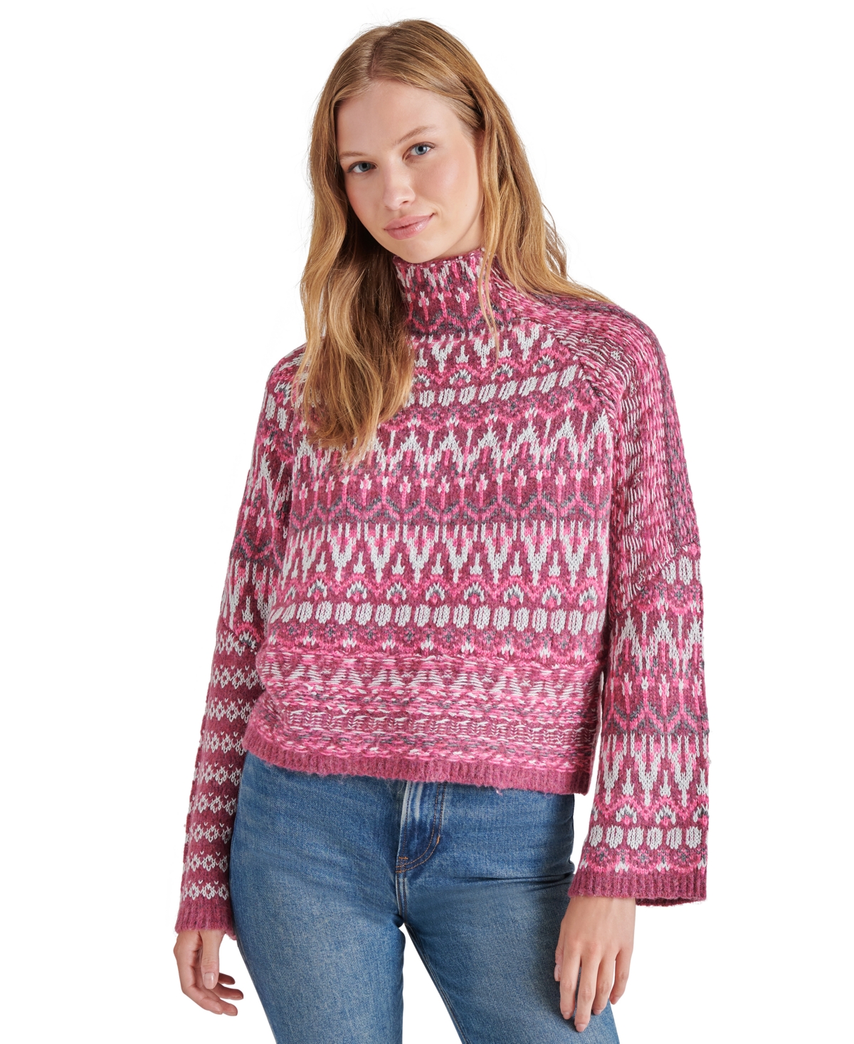 Steve Madden Women's Indie Fair Isle Mock-Neck Sweater