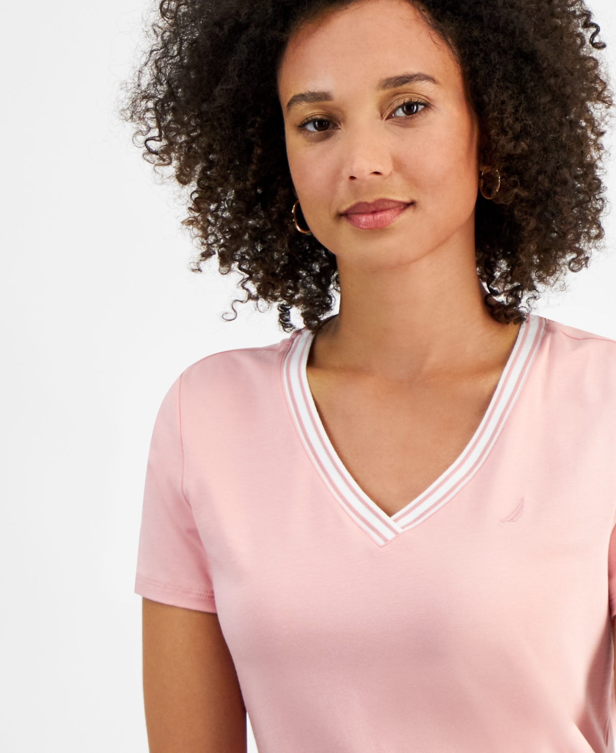 Nautica Jeans Women's Solid-Color V-Neck Short-Sleeve Top