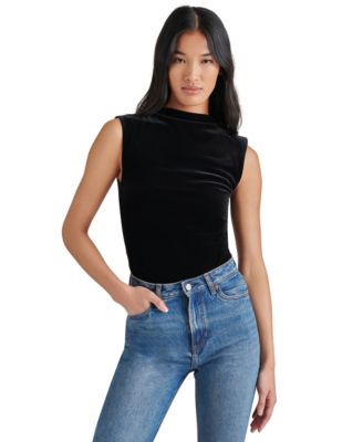 Steve Madden - Women's Mock Neck Stretch Velvet Bodysuit
