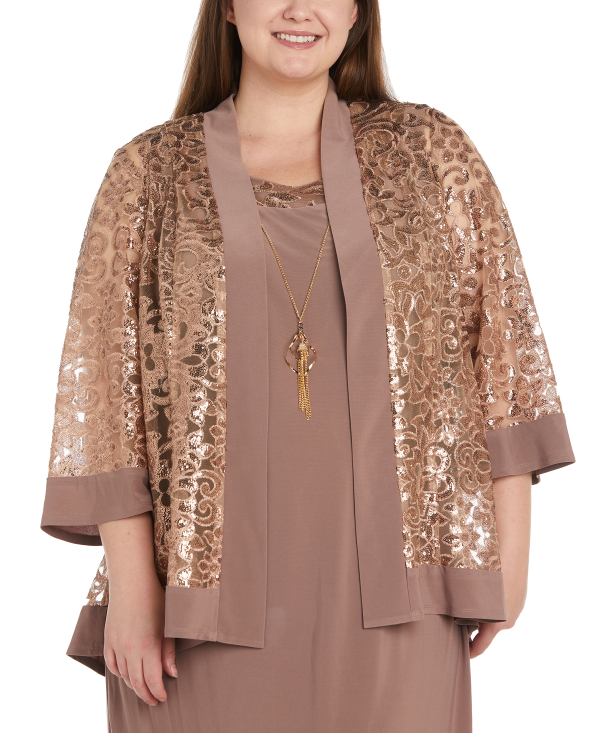 R & M Richards Plus Size 2-Pc. Sequined Jacket & Necklace Dress Set