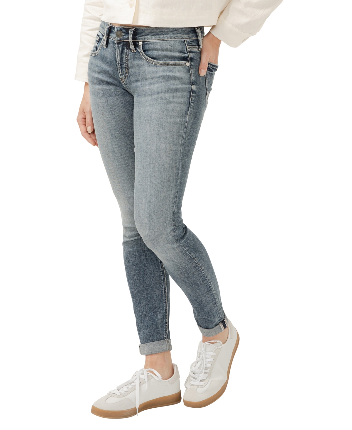 SILVER JEANS CO. WOMEN'S BOYFRIEND MID RISE SLIM LEG JEANS 