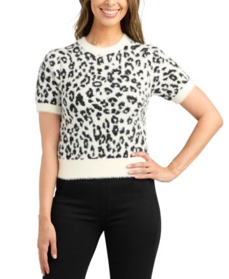 BCX - Juniors' Animal-Print Short-Sleeve Crewneck Sweater