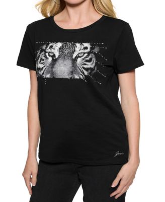 GUESS - Women's Tiger Eyes Graphic Crewneck Cotton Easy T-Shirt