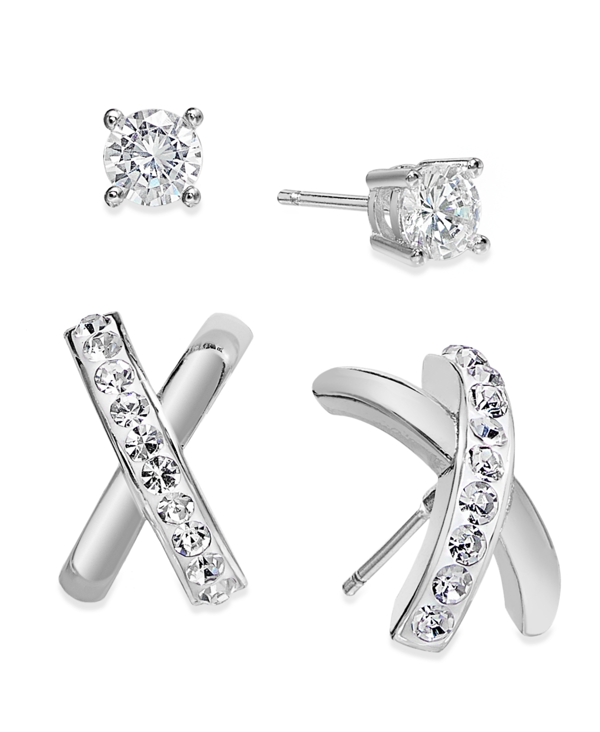 And Now This Crystal Duo Stud Earring Set In Silver