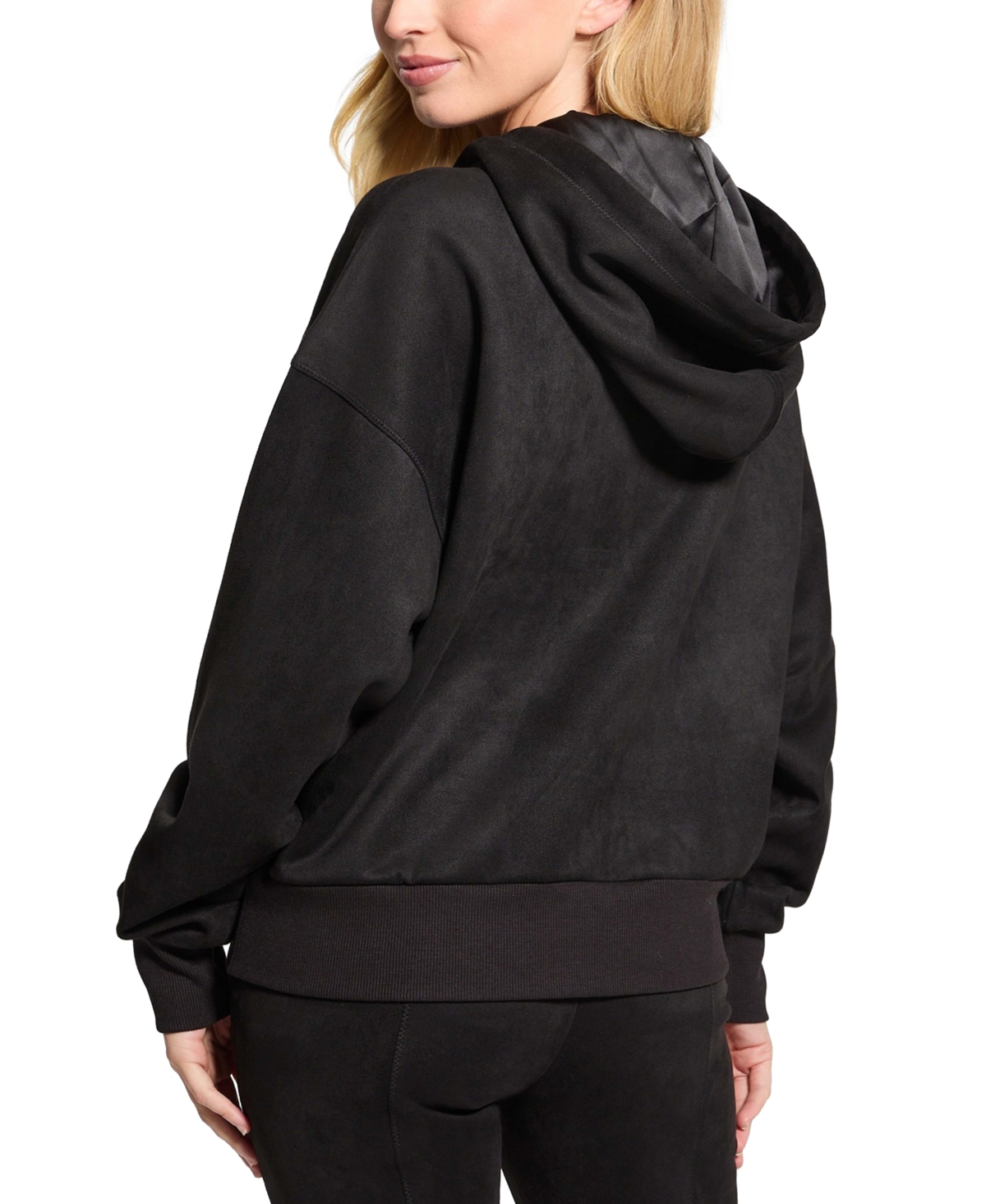 Guess Women's Hooded Scuba Long-Sleeve Faux-Suede Sweatshirt