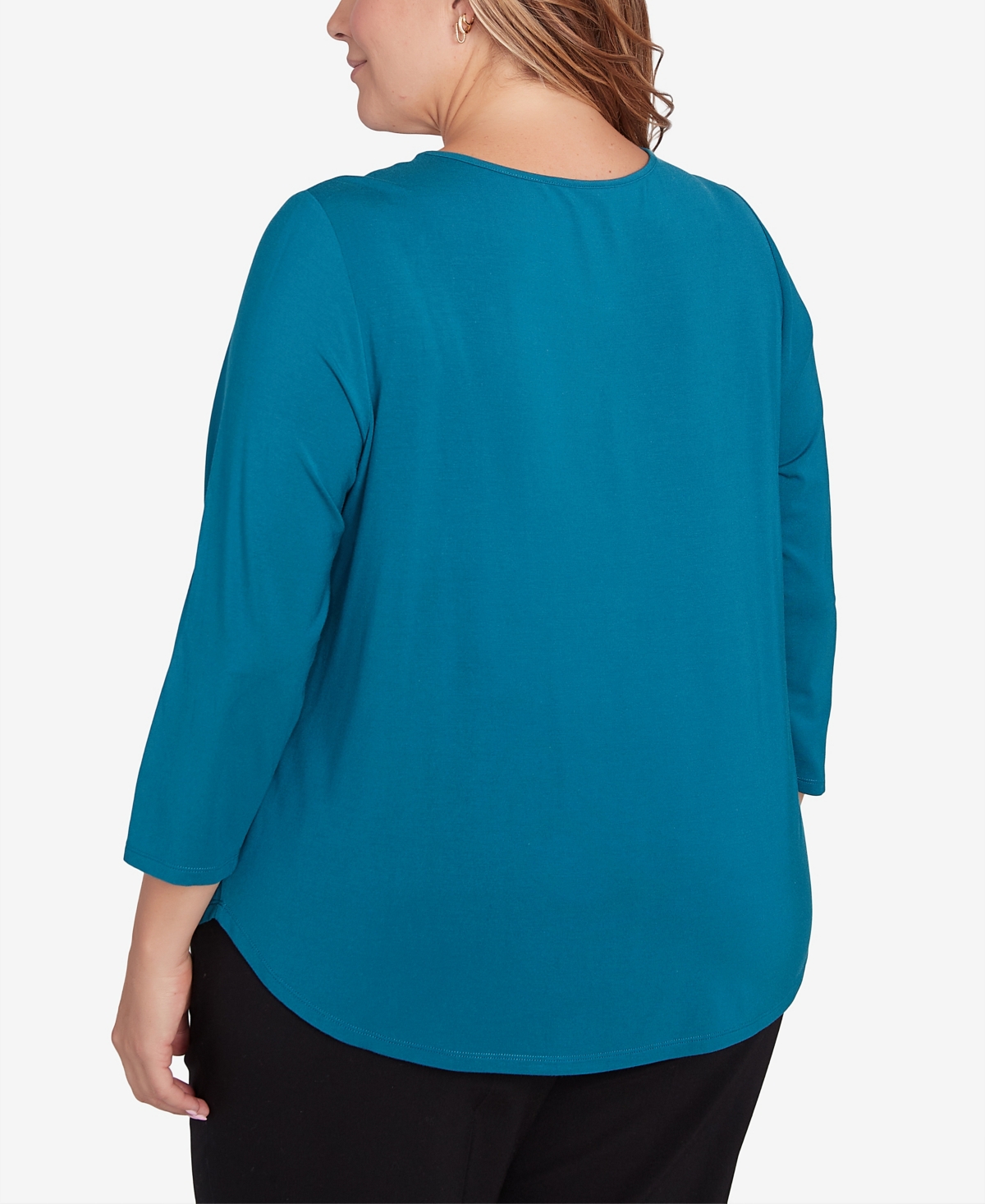 Ruby Rd. Plus Size Micro Bead Chain Stretch Solid Top In Adriatic