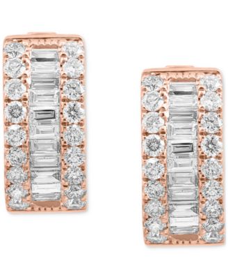 EFFY&reg; Diamond Round & Baguette Huggie Small Hoop Earrings (1-1/5 ct. t.w.) in 14k Rose Gold, 0.5"