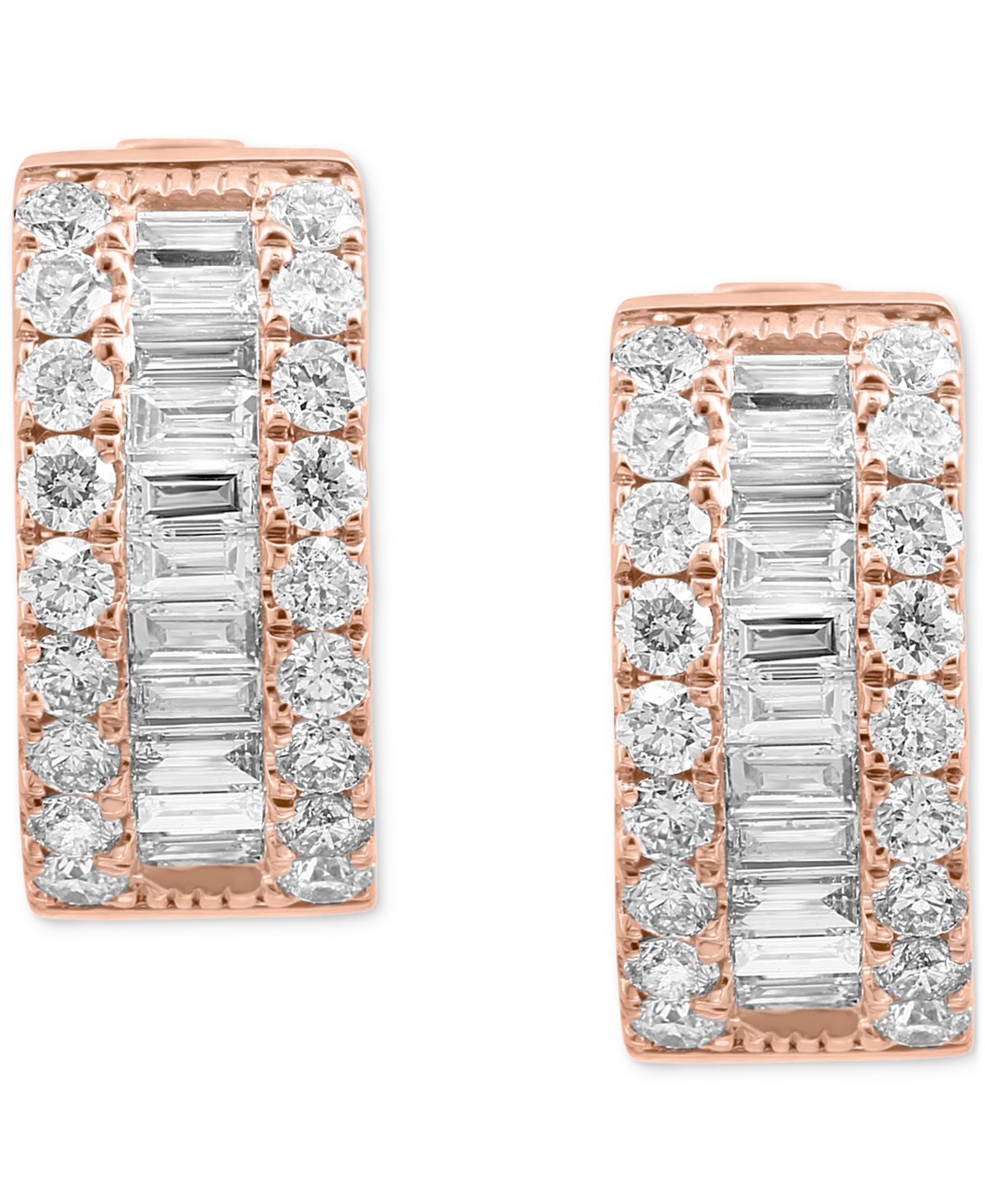 Effy Diamond Round & Baguette Huggie Small Hoop Earrings (1-1/5 ct. t.w.) in 14k - Rose Gold