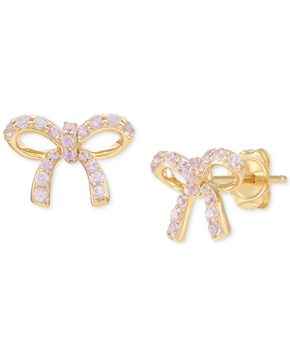 Macy's 2-pc. Set Lab Created Pink Sapphire Bow Pendant Necklace & Matching Stud Earrings (1 Ct. T.w.) In 14 In 14k Yellow Gold Plated Sterling Silver