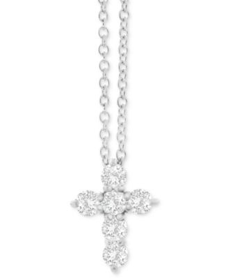 Diamond Petite Cross Pendant Necklace (1/3 ct. t.w.) in 14k White or Yellow Gold, 16" + 2" extender