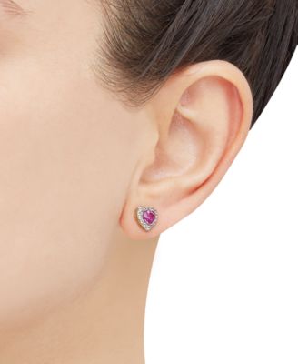 3-Pc. Set Lab Created Pink Sapphire (6 ct. t.w.) & Lab Created White Sapphire (1/2 ct. t.w.) Heart Stud & Small Hoop Earrings 14k Gold-Plated Sterling Silver