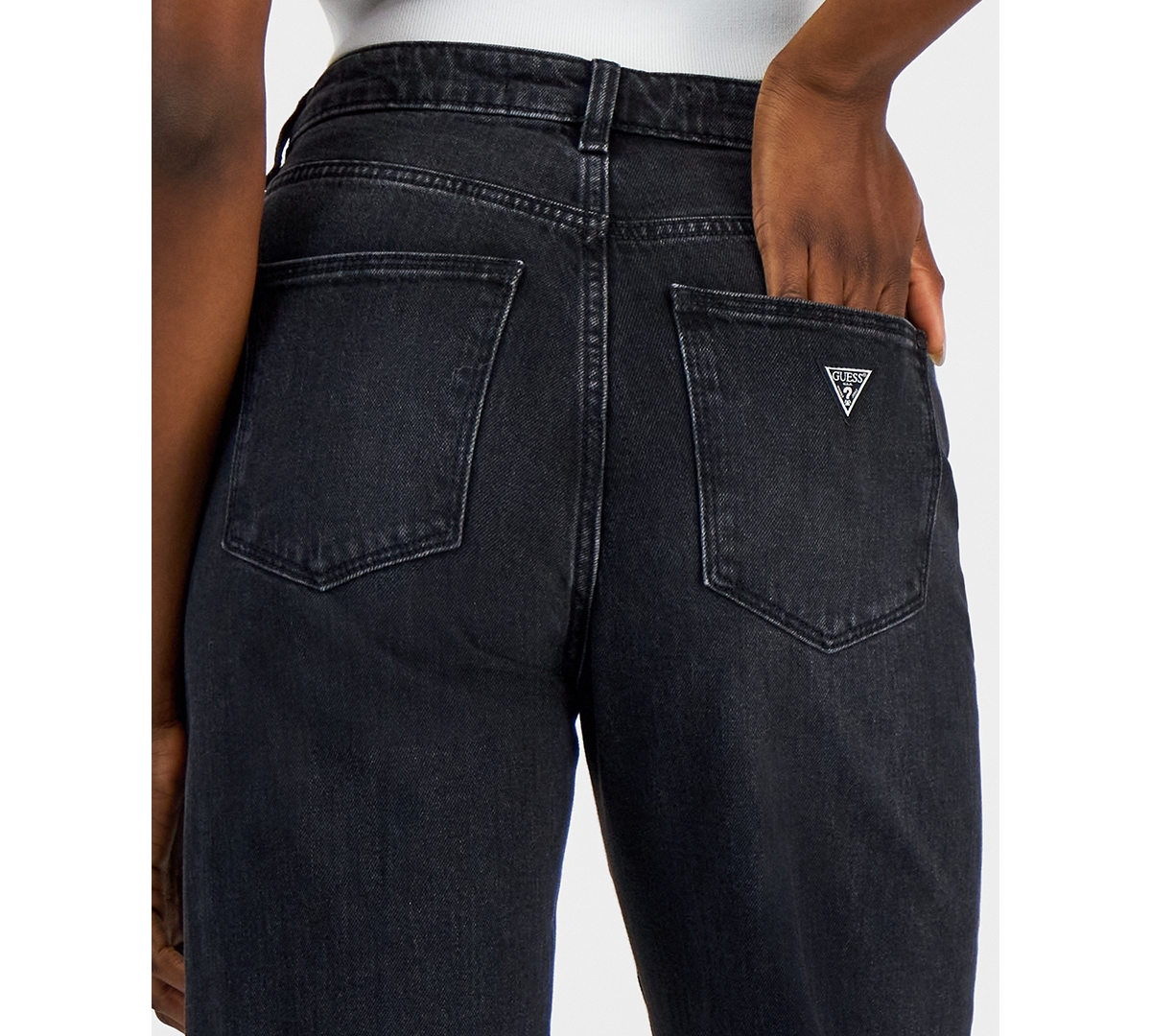 Guess Women's High-rise Wide-leg Ankle-length Jeans In Authentic Black