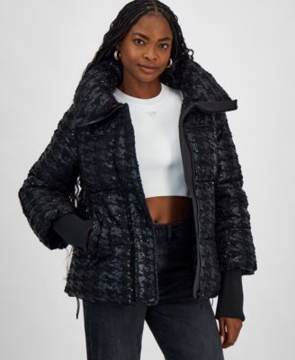 GUESS Women's Melie Houndstooth Puffer Jacket 