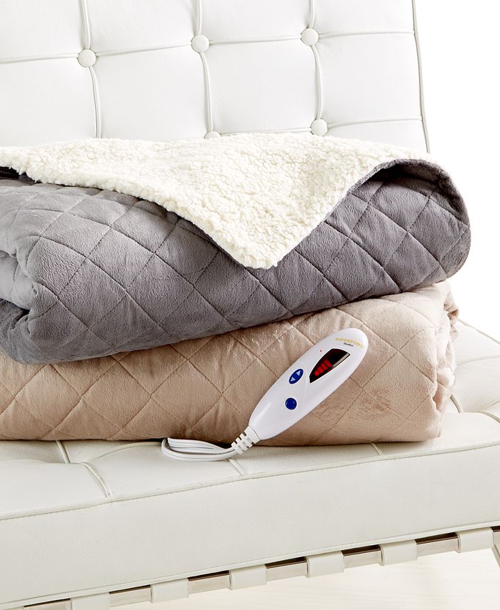 Biddeford Diamond Quilted Reversible Faux Sherpa Heated Throw Macy's