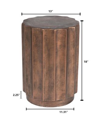 Weathered Copper Cement Fluted Round Indoor Outdoor Side and End Table