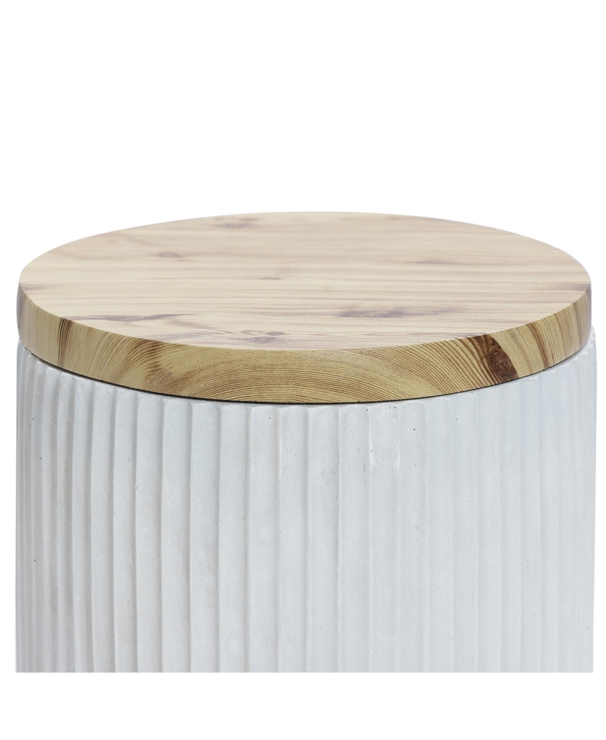 LuxenHomeCement and Faux Wood Top Indoor Outdoor Side and End Table with Storage - Gray, brown