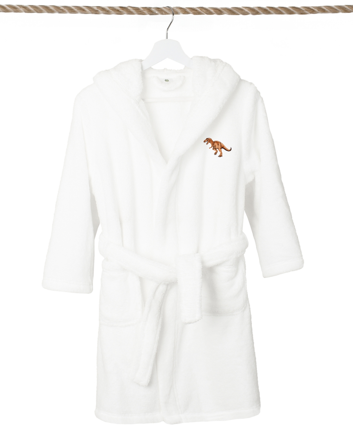 Linum Home Kids Dino Super Plush Double Brushed Hooded Bathrobe In White