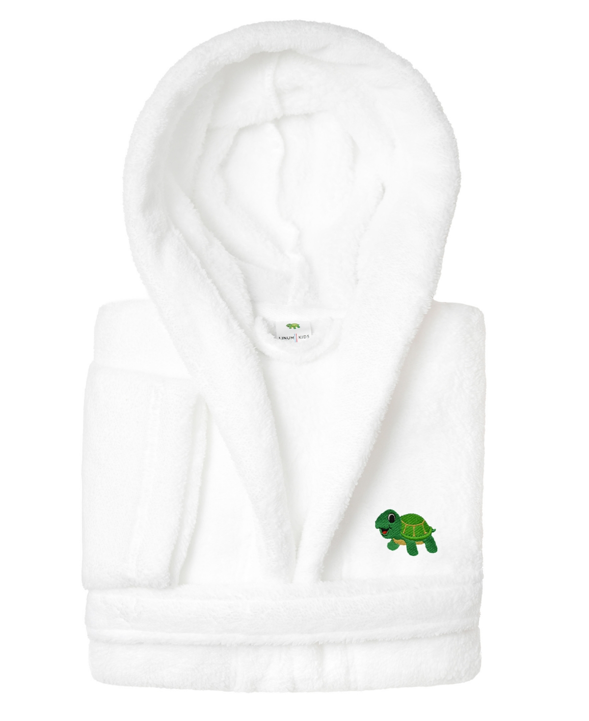 Linum Home Kids Turtle Super Plush Double Brushed Hooded Bathrobes In White