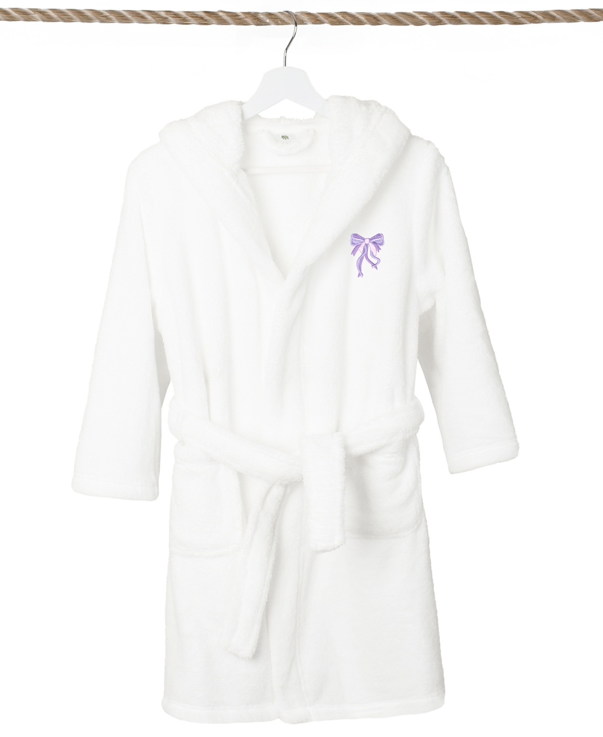 Linum Home Kids Bow Super Plush Double Brushed Hooded Bathrobe In White,purple