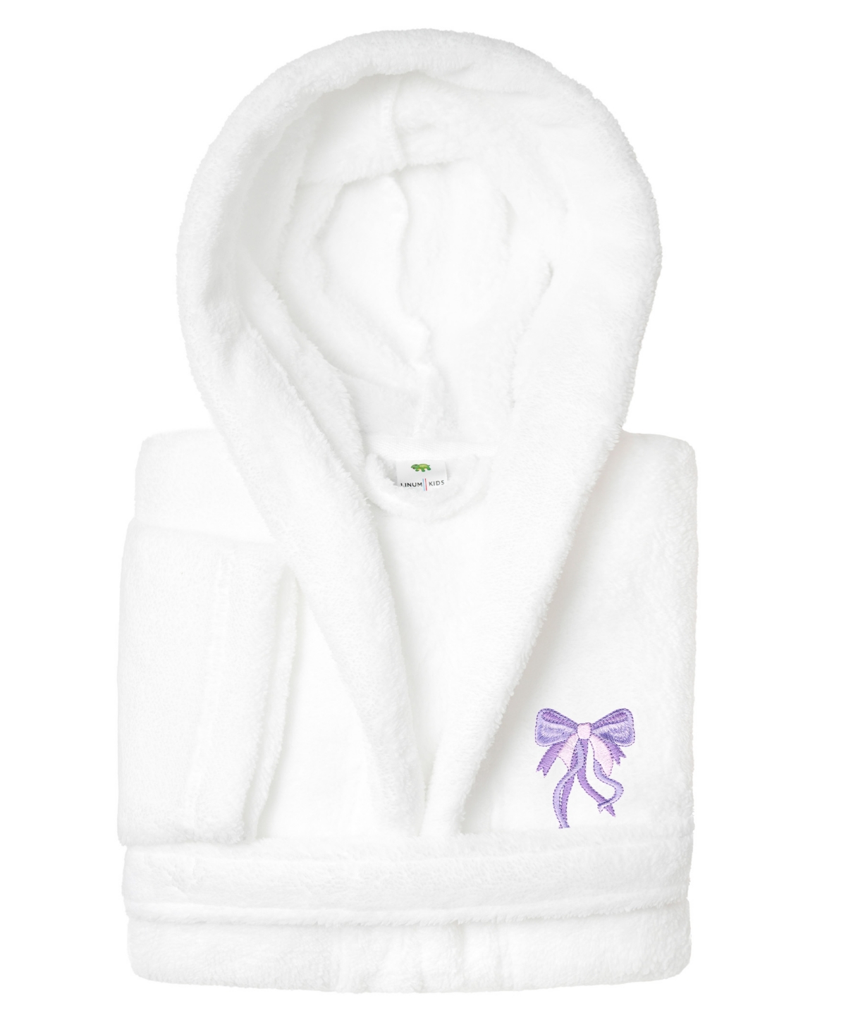 Linum Home Kids Bow Super Plush Double Brushed Hooded Bathrobe In White,purple