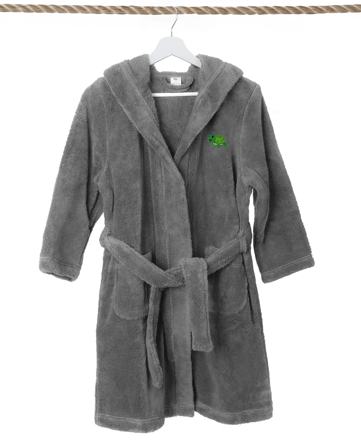Linum Home Kids Turtle Super Plush Double Brushed Hooded Bathrobes In Grey