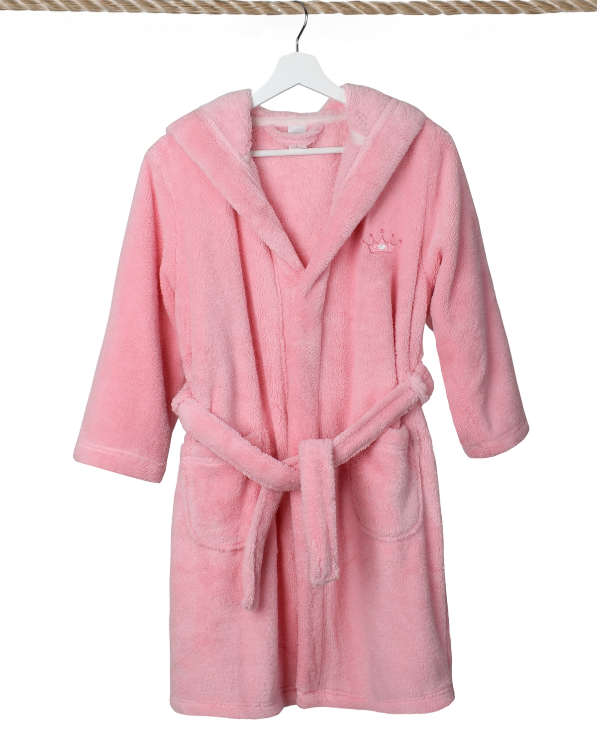 Linum Home Kids Crown Super Plush Double Brushed Hooded Bathrobe In Pink,pink