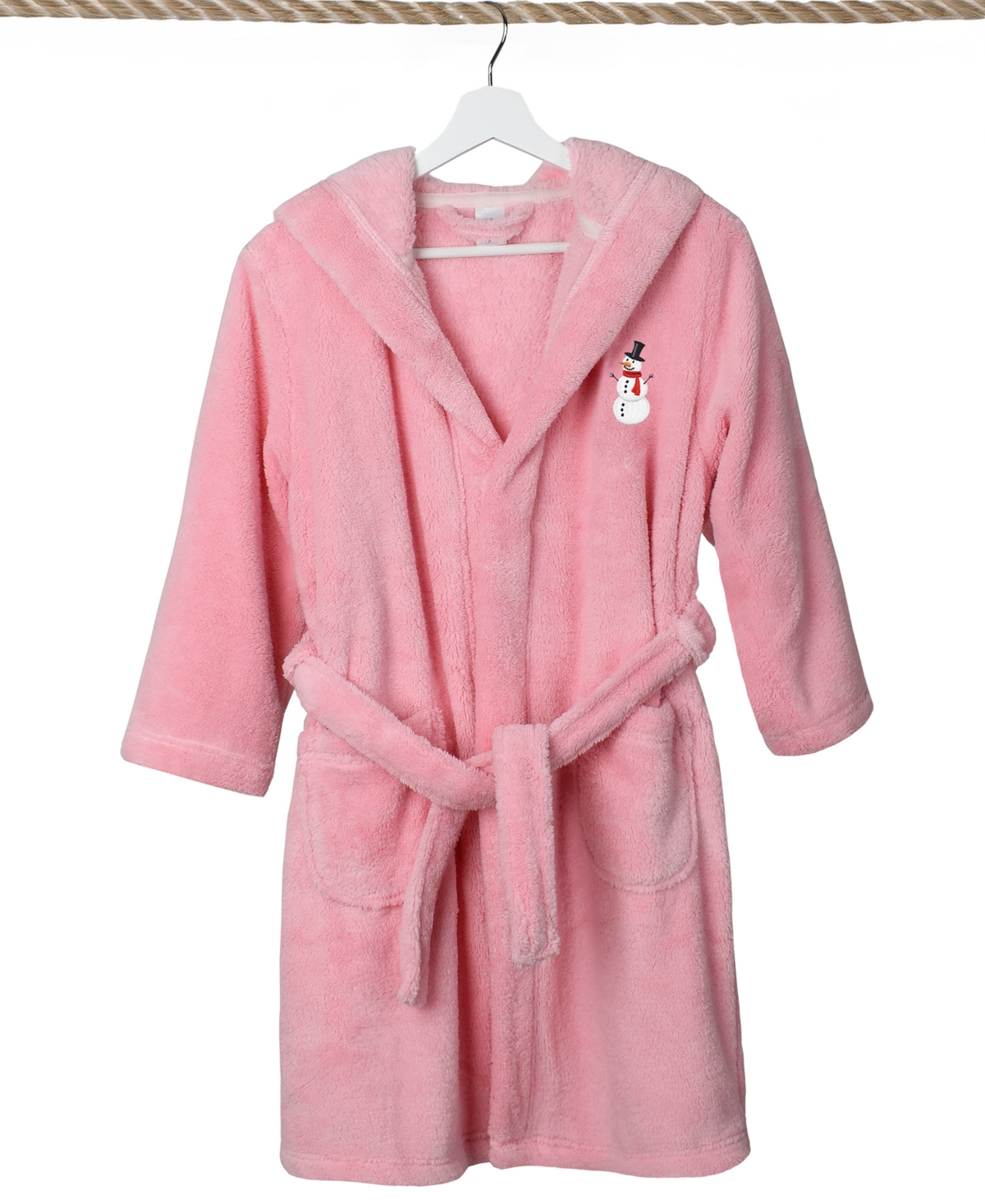 Linum Home Kids Snowman Super Plush Double Brushed Hooded Bathrobe In Pink