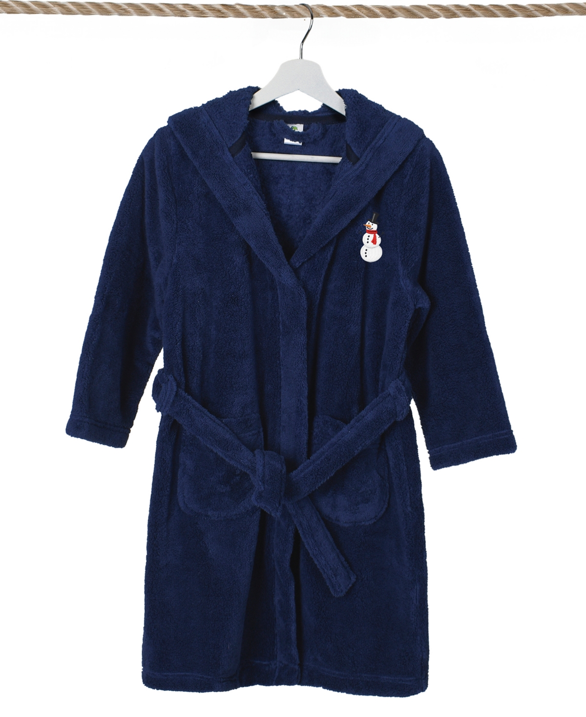 Linum Home Kids Snowman Super Plush Double Brushed Hooded Bathrobe In Navy