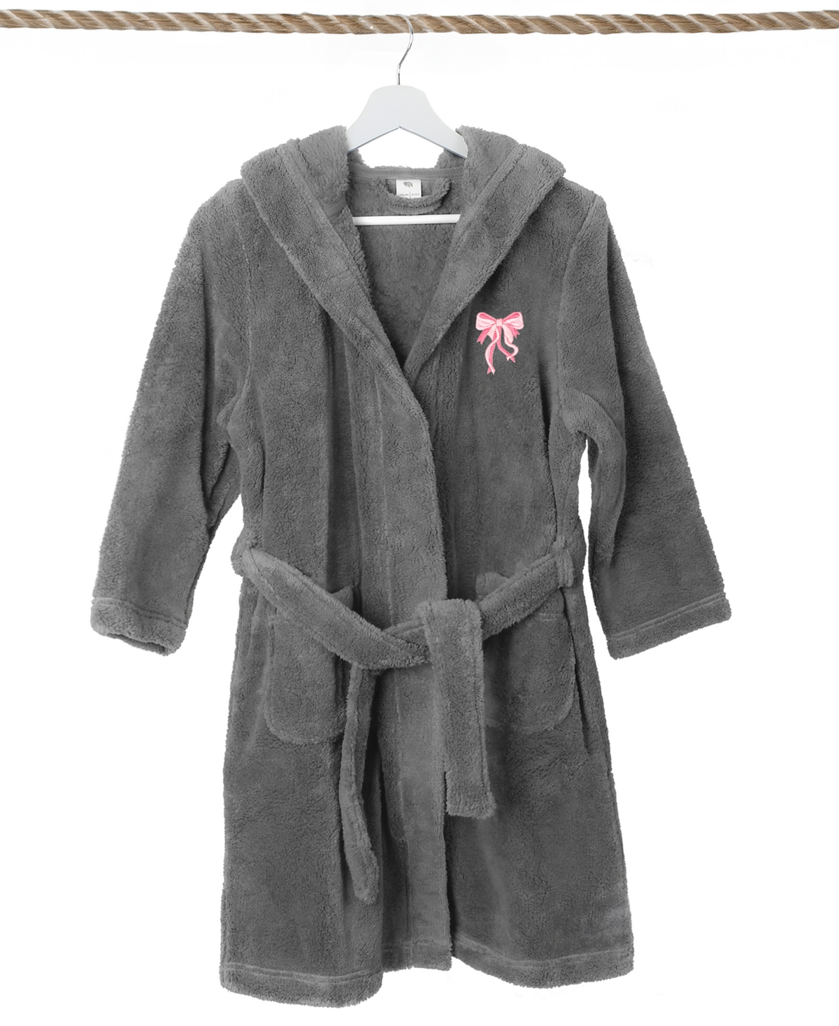 Linum Home Kids Bow Super Plush Double Brushed Hooded Bathrobe In Grey,pink