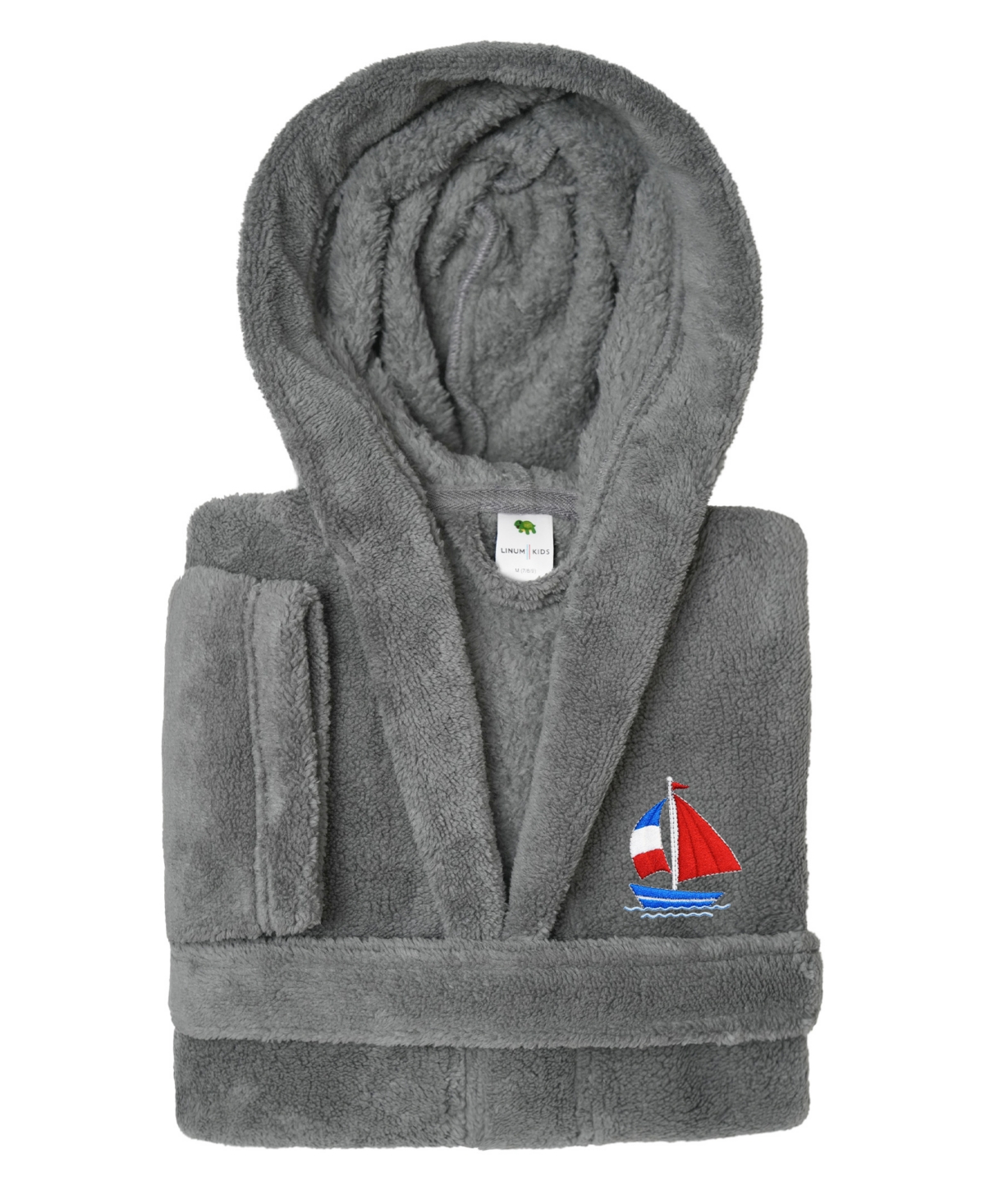 Linum Home Boat Kids Super Plush Double Brushed Hooded Bathrobe In Grey